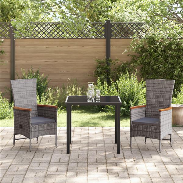 Grote foto vidaxl 3 delige tuinset met kussens grijs poly rattan tuin en terras tuinmeubelen
