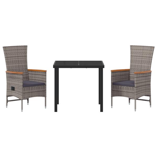 Grote foto vidaxl 3 delige tuinset met kussens grijs poly rattan tuin en terras tuinmeubelen