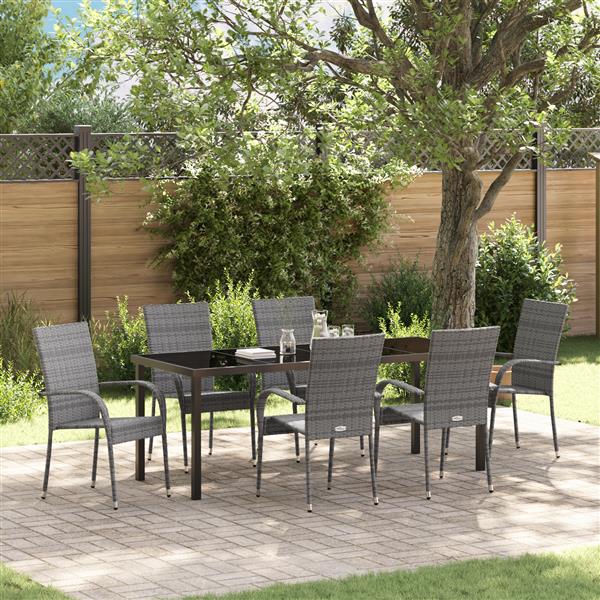 Grote foto vidaxl 7 delige tuinset grijs poly rattan tuin en terras tuinmeubelen