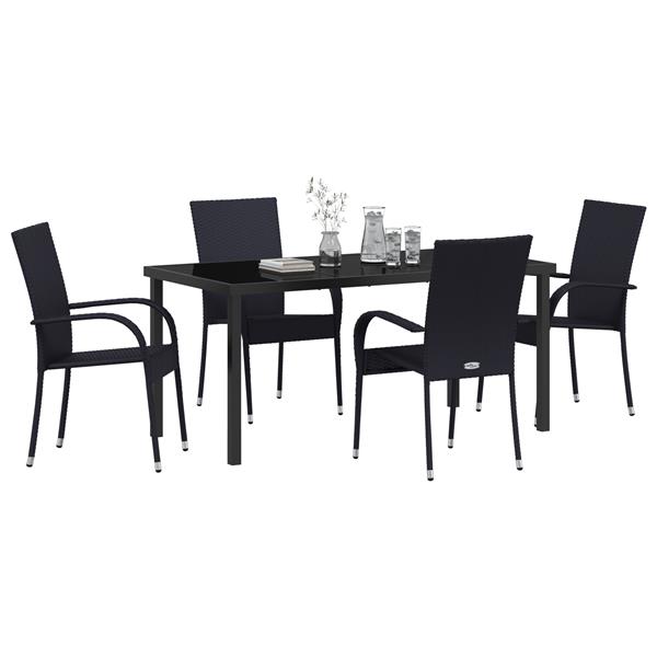 Grote foto vidaxl 5 delige tuin eetset van zwart poly rattan tuin en terras tuinmeubelen