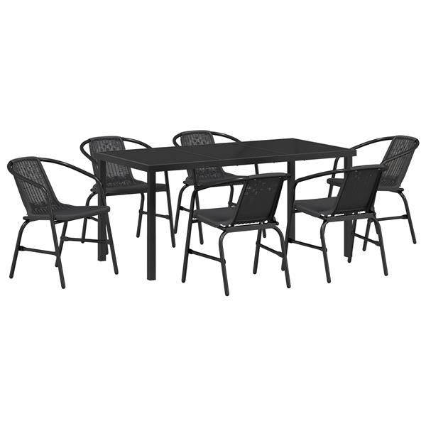 Grote foto vidaxl 7 delige tuin eetset zwart poly rattan tuin en terras tuinmeubelen