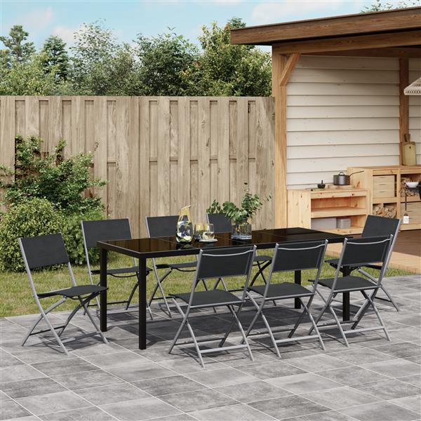 Grote foto vidaxl 9 delige tuinset zwart textilene en staal tuin en terras tuinmeubelen