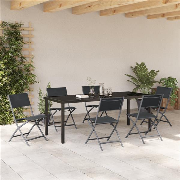 Grote foto vidaxl 7 delige tuinset zwart textileen en staal tuin en terras tuinmeubelen