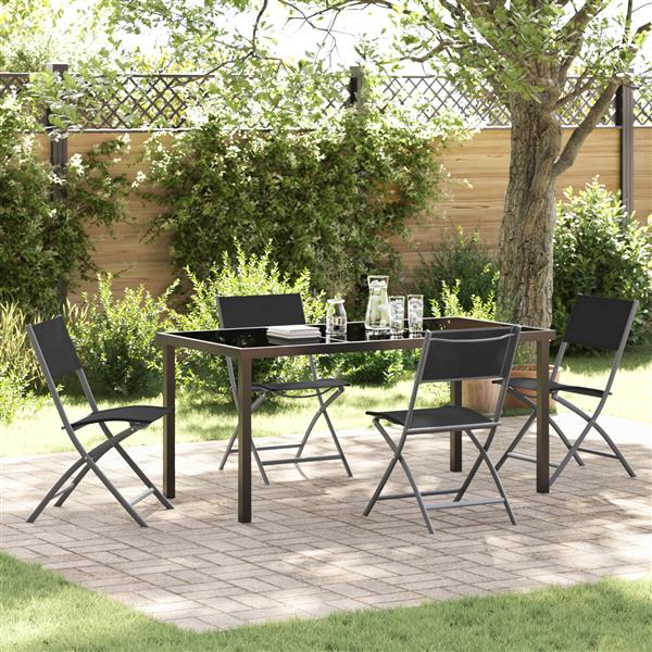 Grote foto vidaxl 5 delige tuin eetset zwart textileen en staal tuin en terras tuinmeubelen