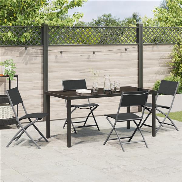 Grote foto vidaxl 5 delige tuin eetset zwart textileen en staal tuin en terras tuinmeubelen