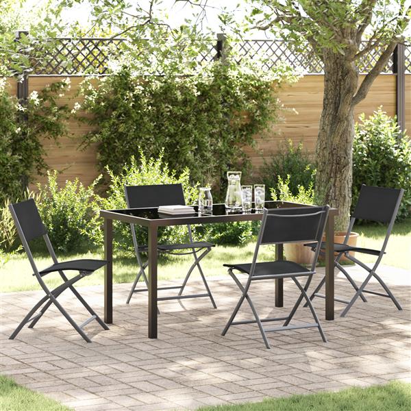 Grote foto vidaxl 5 delige tuinset met eettafel in zwart textilene en staal tuin en terras tuinmeubelen