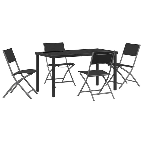 Grote foto vidaxl 5 delige tuinset met eettafel in zwart textilene en staal tuin en terras tuinmeubelen