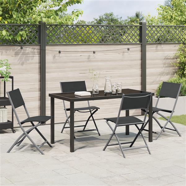Grote foto vidaxl 5 delige tuinset met eettafel in zwart textilene en staal tuin en terras tuinmeubelen