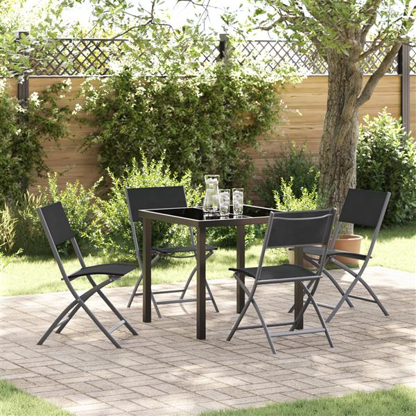 Grote foto vidaxl 5 delige tuin eetset zwarte textilene en staal tuin en terras tuinmeubelen