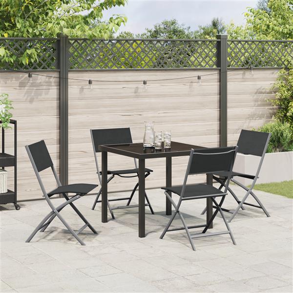 Grote foto vidaxl 5 delige tuin eetset zwarte textilene en staal tuin en terras tuinmeubelen