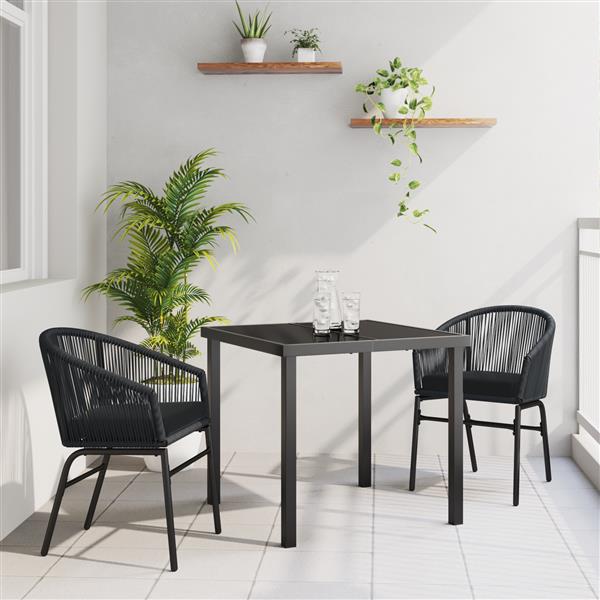 Grote foto vidaxl 3 delige tuin eettafel set zwart poly rattan tuin en terras tuinmeubelen