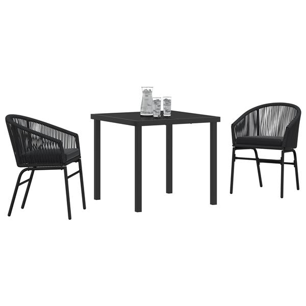 Grote foto vidaxl 3 delige tuin eettafel set zwart poly rattan tuin en terras tuinmeubelen