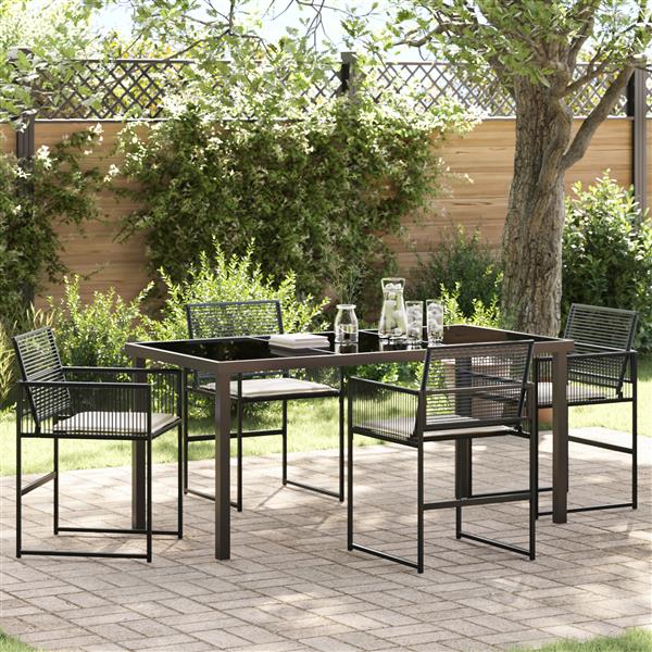 Grote foto vidaxl 5 delige tuin eetset met kussens zwart poly riet tuin en terras tuinmeubelen