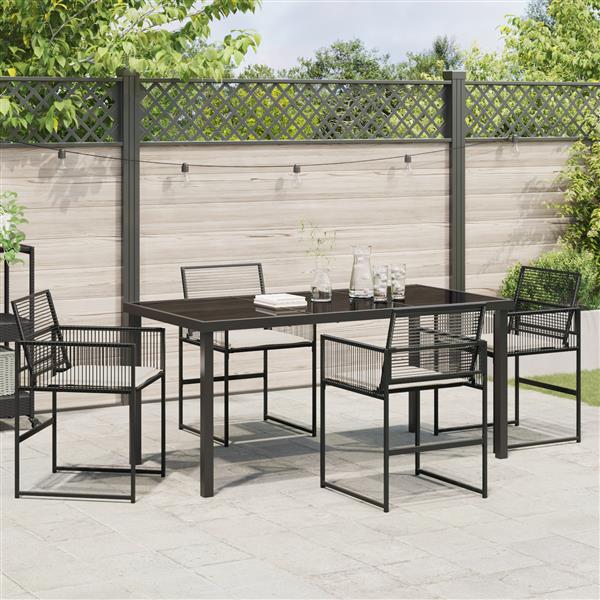 Grote foto vidaxl 5 delige tuin eetset met kussens zwart poly riet tuin en terras tuinmeubelen