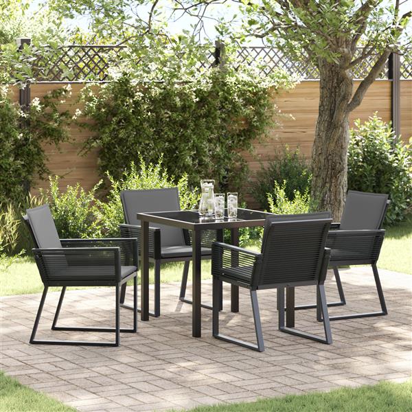 Grote foto vidaxl 5 delige tuin eetset met kussens zwart poly rattan tuin en terras tuinmeubelen