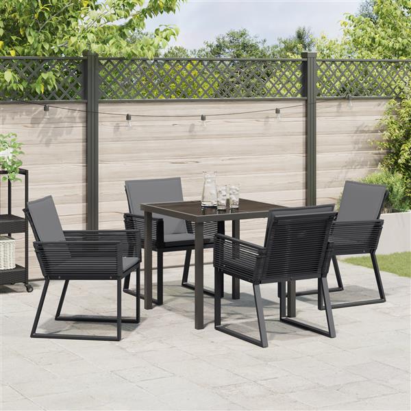 Grote foto vidaxl 5 delige tuin eetset met kussens zwart poly rattan tuin en terras tuinmeubelen