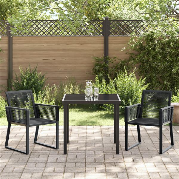 Grote foto vidaxl 3 delige tuin eettafelset zwart van poly rattan tuin en terras tuinmeubelen