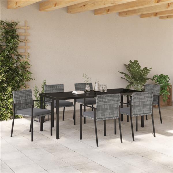 Grote foto vidaxl 7 delige tuin eetset grijs poly rattan tuin en terras tuinmeubelen