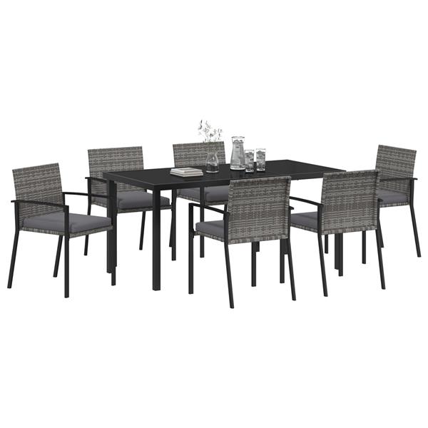 Grote foto vidaxl 7 delige tuin eetset grijze poly rattan tuin en terras tuinmeubelen