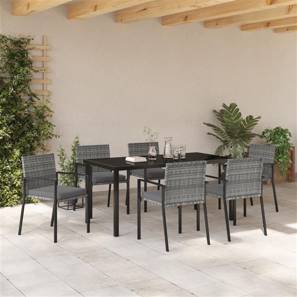 Grote foto vidaxl 7 delige tuin eetset grijze poly rattan tuin en terras tuinmeubelen
