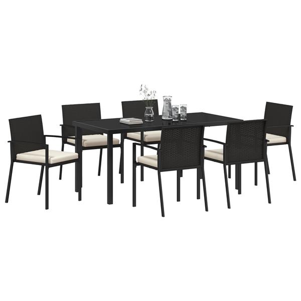 Grote foto vidaxl 7 delige tuinset zwart poly rattan tuin en terras tuinmeubelen