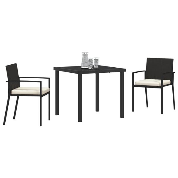 Grote foto vidaxl 3 delige tuin eetset zwart poly rattan tuin en terras tuinmeubelen