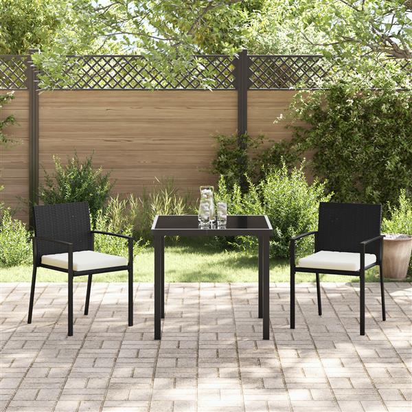 Grote foto vidaxl 3 delige tuin eetset zwart poly rattan tuin en terras tuinmeubelen