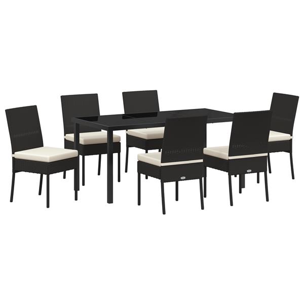 Grote foto vidaxl 7 delige tuinset met eettafel en stoelen zwart poly rattan tuin en terras tuinmeubelen