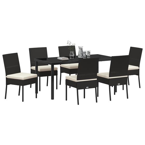 Grote foto vidaxl 7 delige tuinset met eettafel en stoelen zwart poly rattan tuin en terras tuinmeubelen