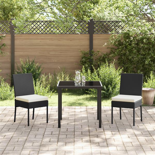 Grote foto vidaxl 3 delige tuin eettafelset zwart poly rattan tuin en terras tuinmeubelen