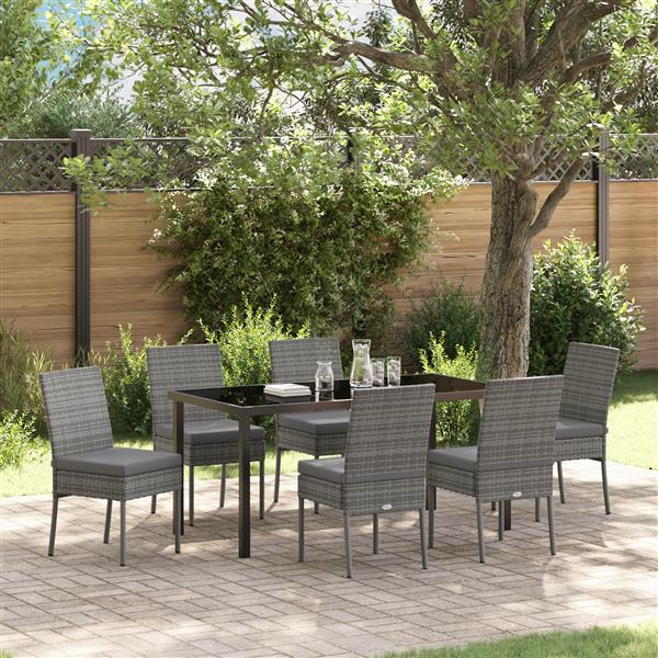 Grote foto vidaxl 7 delige tuin eetset grijs poly rattan tuin en terras tuinmeubelen
