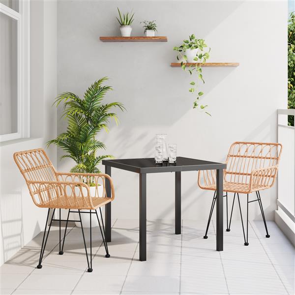 Grote foto vidaxl 3 delige tuin eetset bruin poly riet tuin en terras tuinmeubelen