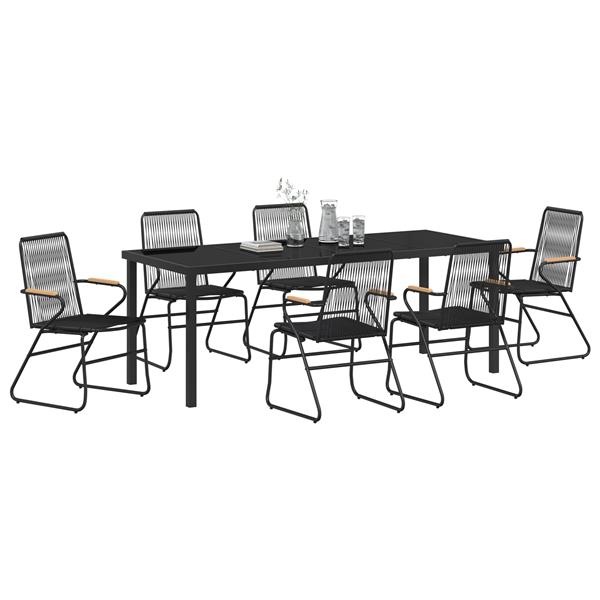 Grote foto vidaxl 7 delige tuin eetset zwart pvc rattan tuin en terras tuinmeubelen