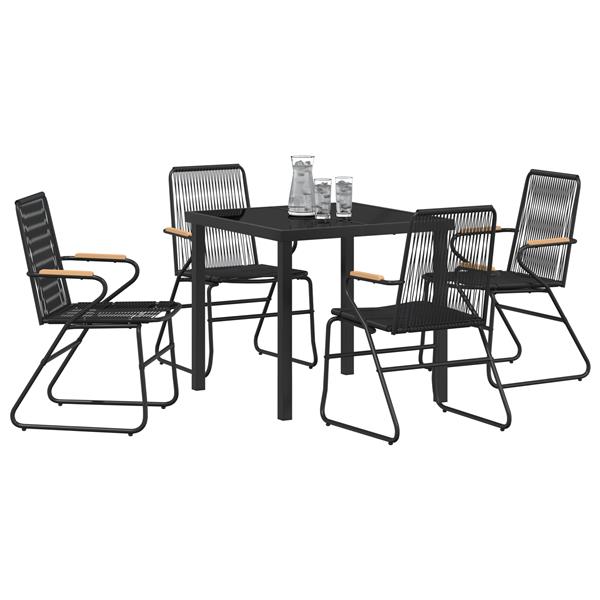Grote foto vidaxl 5 delige tuin set met eettafel zwart pvc riet tuin en terras tuinmeubelen