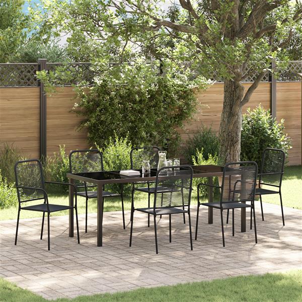 Grote foto vidaxl 7 delige tuinset met eettafel zwart katoen touw en staal tuin en terras tuinmeubelen