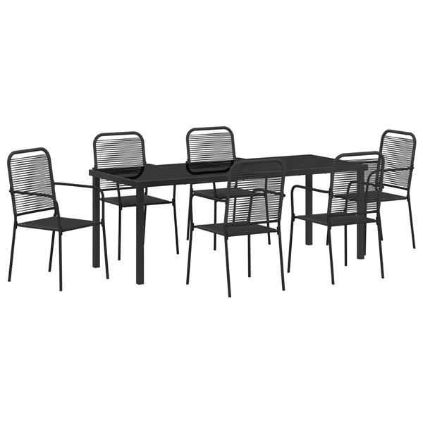 Grote foto vidaxl 7 delige tuinset met eettafel zwart katoen touw en staal tuin en terras tuinmeubelen