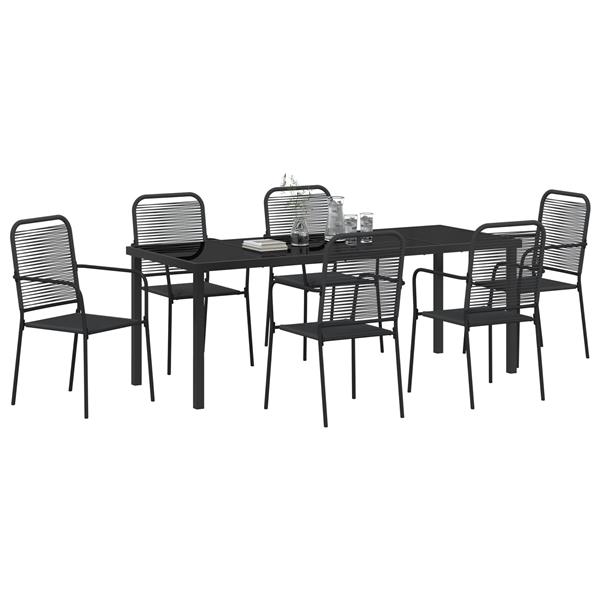 Grote foto vidaxl 7 delige tuinset met eettafel zwart katoen touw en staal tuin en terras tuinmeubelen