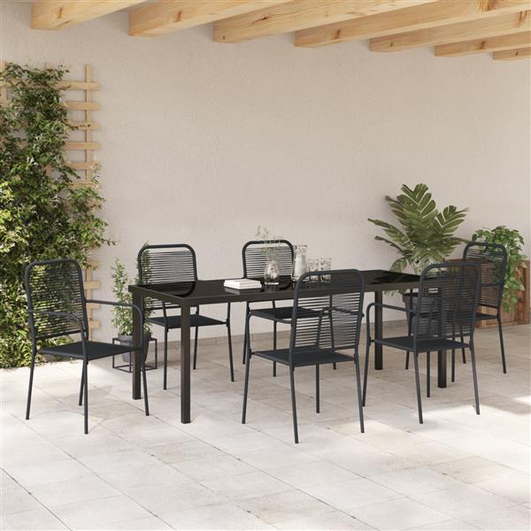 Grote foto vidaxl 7 delige tuinset met eettafel zwart katoen touw en staal tuin en terras tuinmeubelen