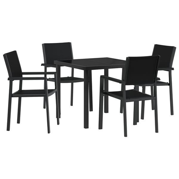 Grote foto vidaxl 5 delige tuin eetset zwart poly riet tuin en terras tuinmeubelen