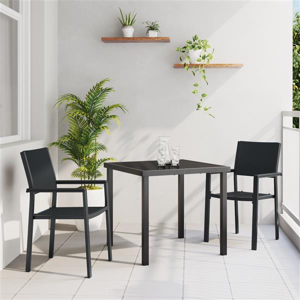 Grote foto vidaxl 3 delige tuin eetset zwart rattan tuin en terras tuinmeubelen