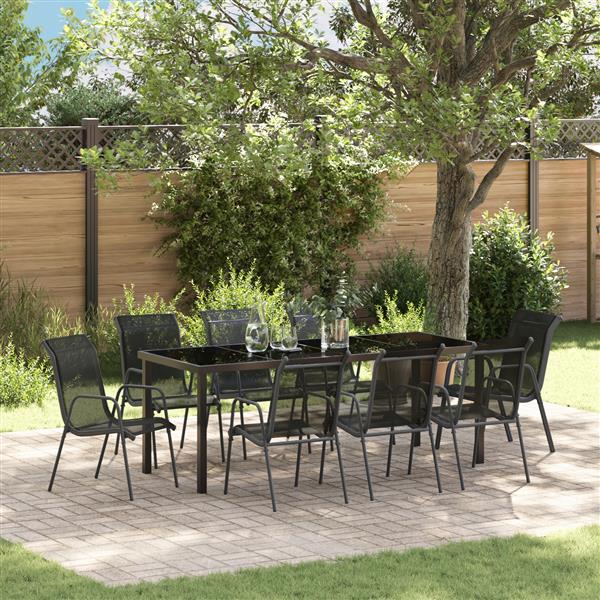 Grote foto vidaxl 9 delige tuin eetset zwart textilene en staal tuin en terras tuinmeubelen