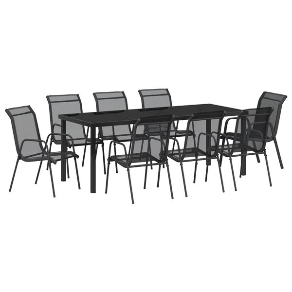 Grote foto vidaxl 9 delige tuin eetset zwart textilene en staal tuin en terras tuinmeubelen