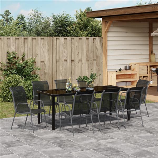 Grote foto vidaxl 9 delige tuin eetset zwart textilene en staal tuin en terras tuinmeubelen