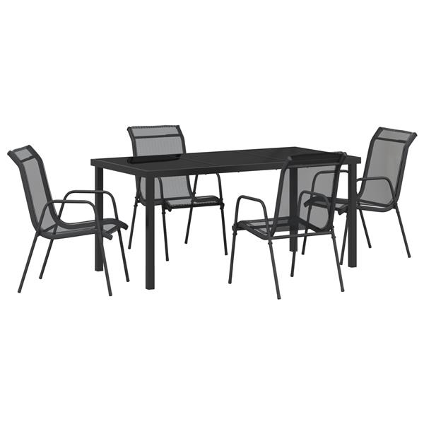 Grote foto vidaxl 5 delige eetset voor in de tuin zwart textileen en staal tuin en terras tuinmeubelen
