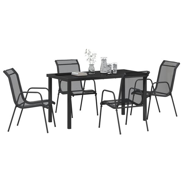 Grote foto vidaxl 5 delige tuin eetset zwart textilene en staal tuin en terras tuinmeubelen