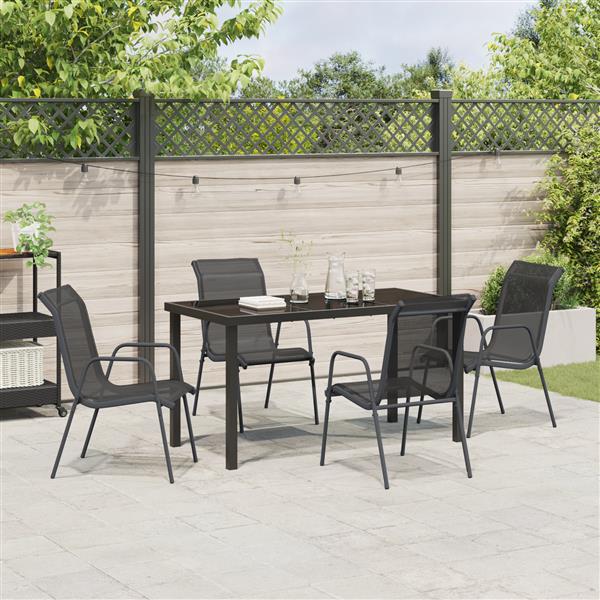 Grote foto vidaxl 5 delige tuin eetset zwart textilene en staal tuin en terras tuinmeubelen