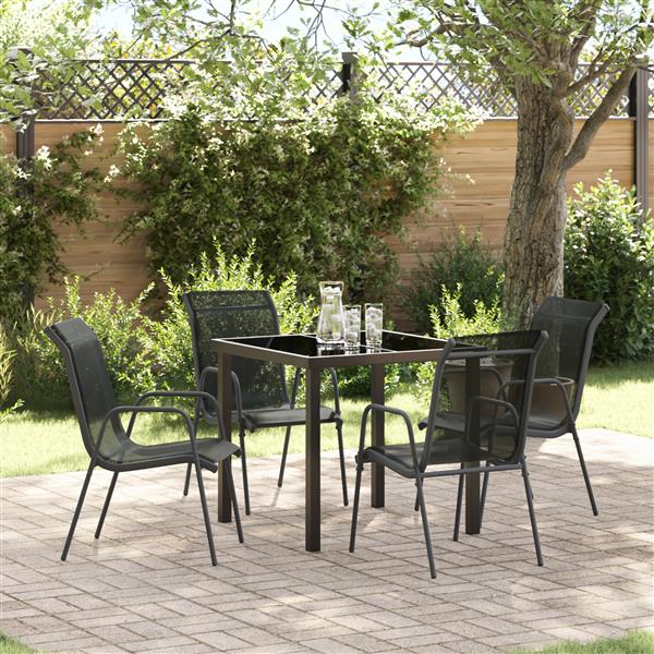 Grote foto vidaxl 5 delige tuin eetset zwart textileen en staal tuin en terras tuinmeubelen