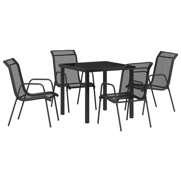 Grote foto vidaxl 5 delige tuin eetset zwart textileen en staal tuin en terras tuinmeubelen