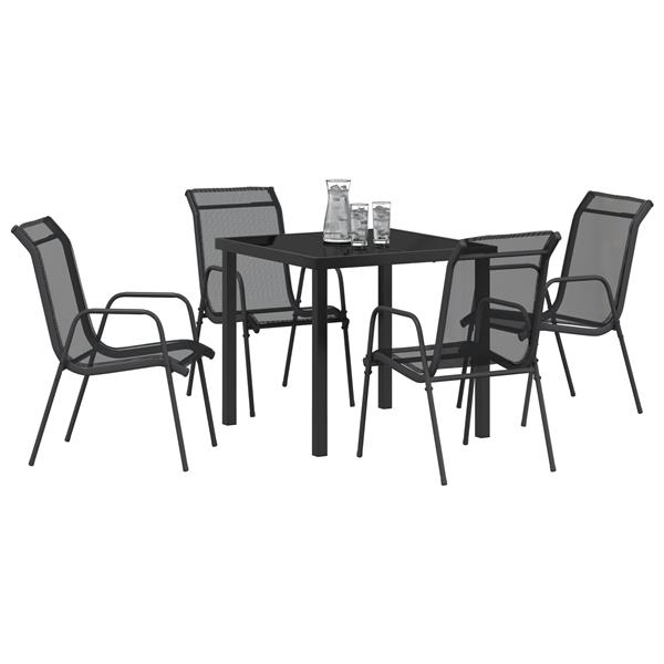 Grote foto vidaxl 5 delige tuin eetset zwart textileen en staal tuin en terras tuinmeubelen