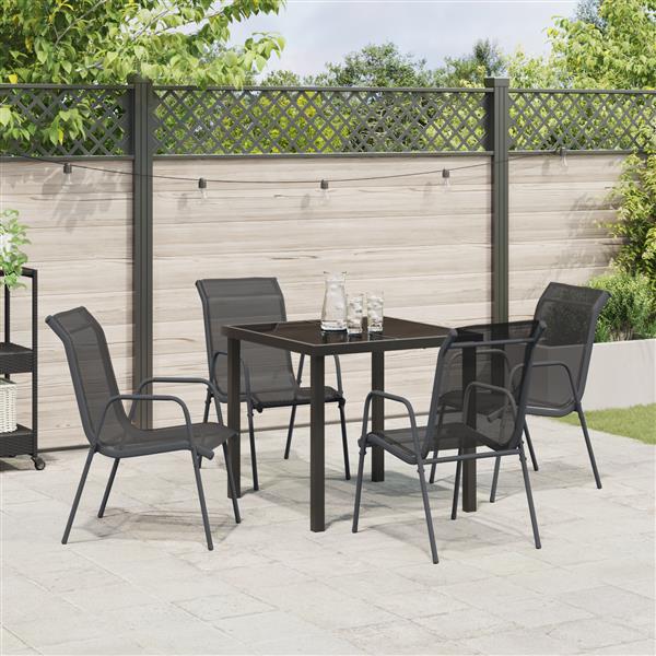 Grote foto vidaxl 5 delige tuin eetset zwart textileen en staal tuin en terras tuinmeubelen